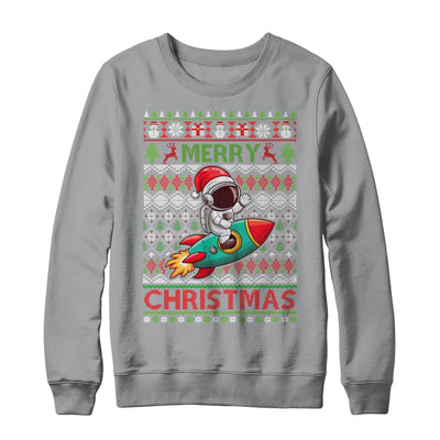 Merry Ugly Christmas Santa Hat Astronaut Riding Rocket Xmas Shirt & Sweatshirt | teecentury