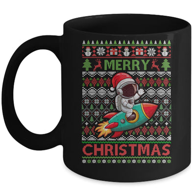 Merry Ugly Christmas Santa Hat Astronaut Riding Rocket Xmas Mug | teecentury