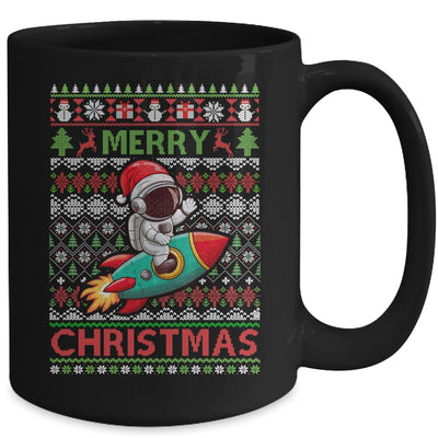 Merry Ugly Christmas Santa Hat Astronaut Riding Rocket Xmas Mug | teecentury