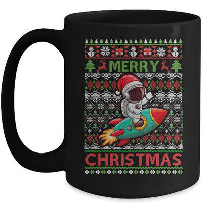 Merry Ugly Christmas Santa Hat Astronaut Riding Rocket Xmas Mug | teecentury