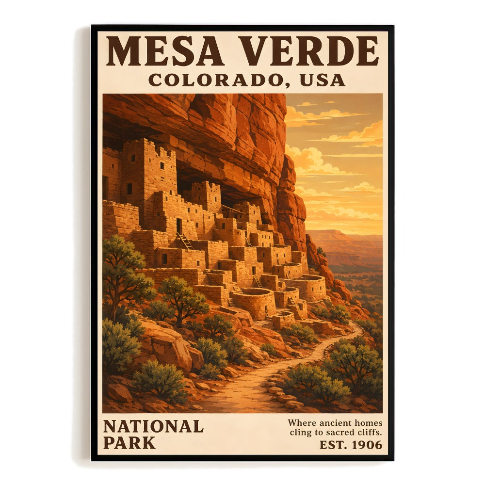 Mesa Verde Colorado Travel Gifts Poster National Park Cliff Dwellings Vintage Wall Art Landscape Print Painting Picture For Home Room Living Room Office Decor Unframed | teecentury