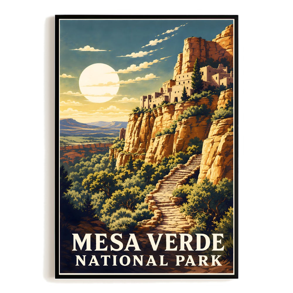 Mesa Verde National Park Travel Poster Vintage Cliff Dwelling Souvenir Wall Art Landscape Print Painting Picture For Home Room Living Room Office Bedroom Decor Unframed | teecentury