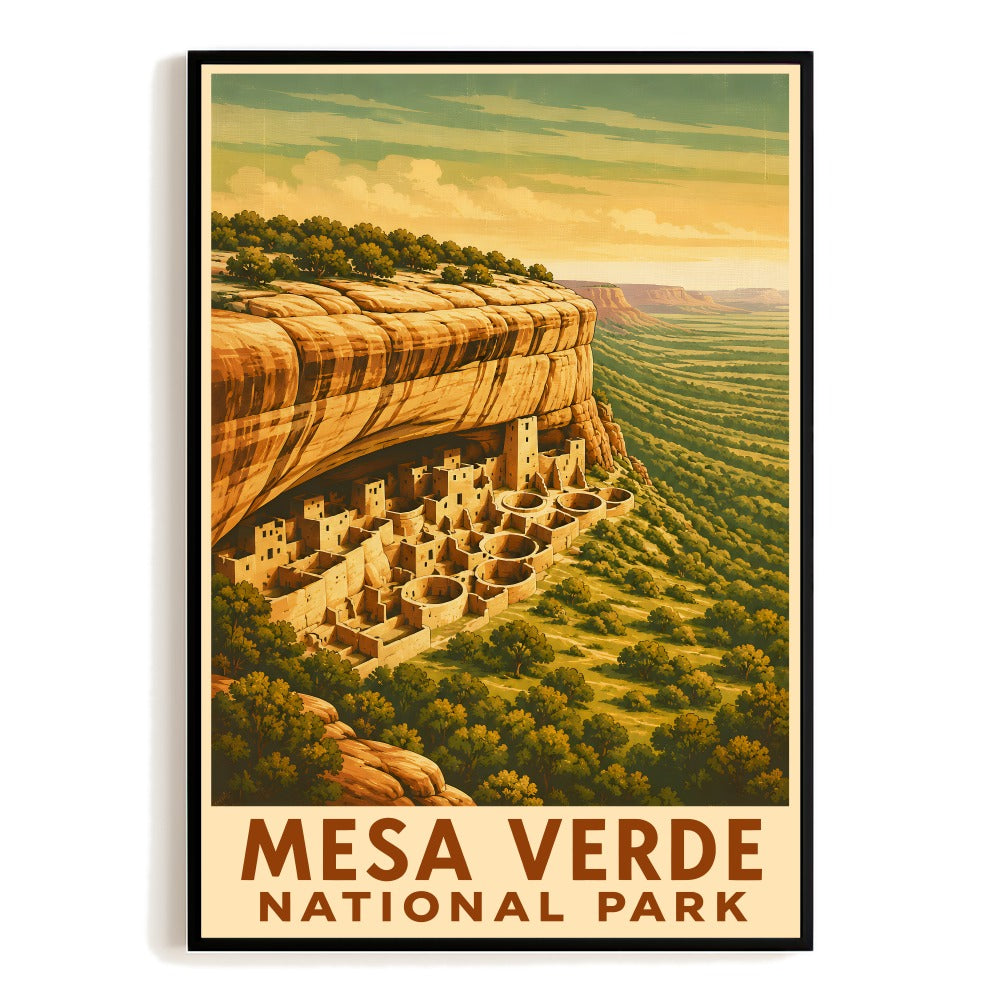 Mesa Verde National Park Vintage Travel Poster Cliff Dwellings Colorado Landscape Art Ancestral Puebloan Ruins Print Painting Picture Ideal For Home Decor Unframed | teecentury
