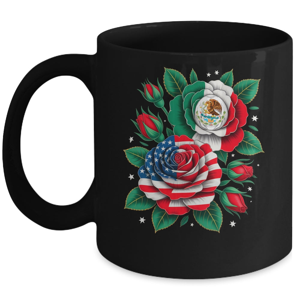 Mexico Mexican Flag USA American Flag Rose Flower Mexicana Mug | teecentury