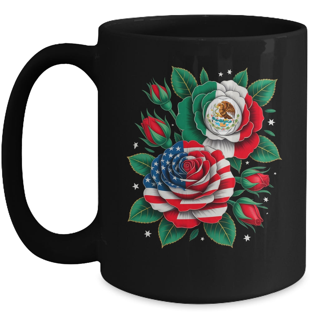Mexico Mexican Flag USA American Flag Rose Flower Mexicana Mug | teecentury