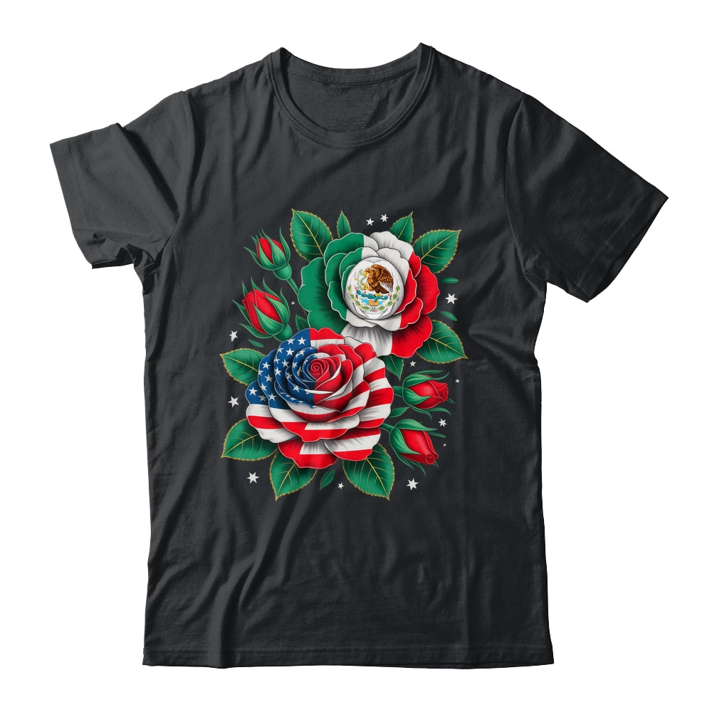 Mexico Mexican Flag USA American Flag Rose Flower Mexicana Shirt & Tank Top | teecentury