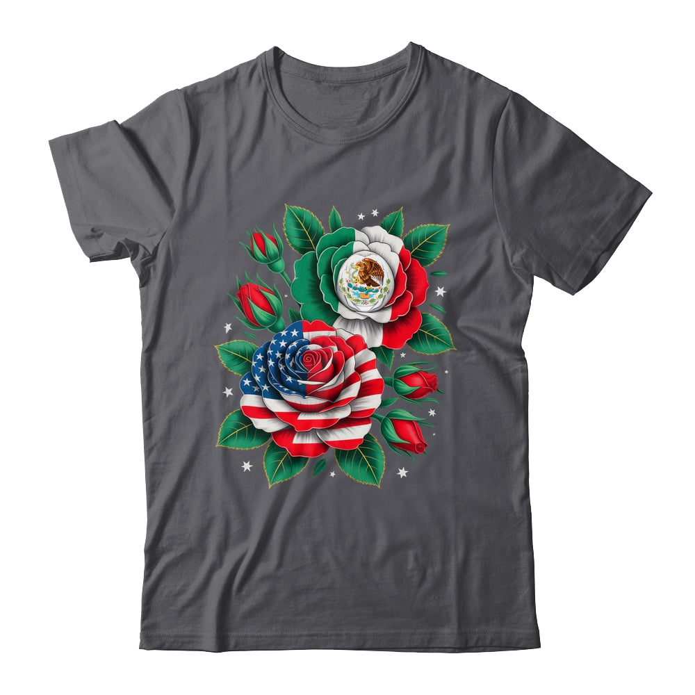 Mexico Mexican Flag USA American Flag Rose Flower Mexicana Shirt & Tank Top | teecentury