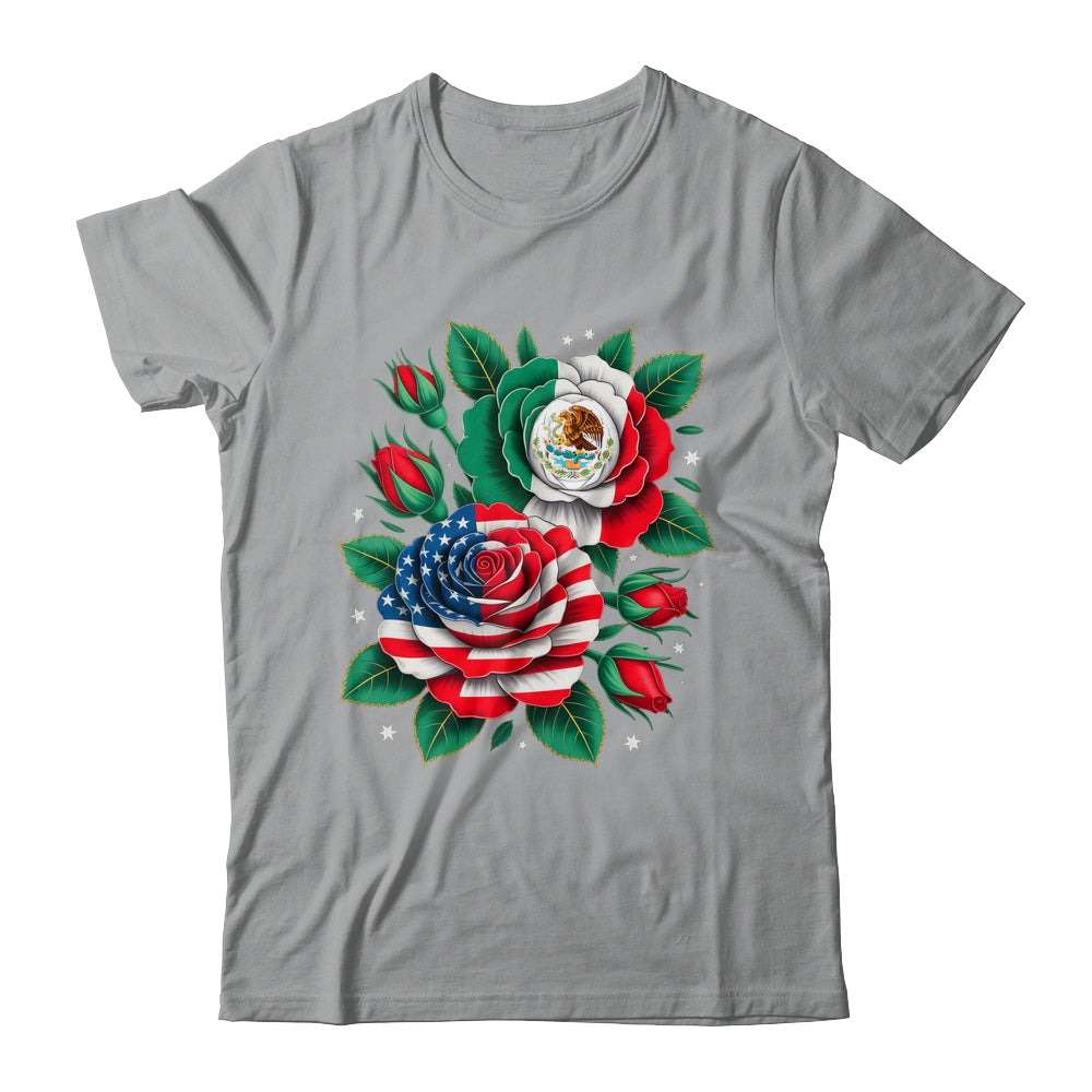 Mexico Mexican Flag USA American Flag Rose Flower Mexicana Shirt & Tank Top | teecentury