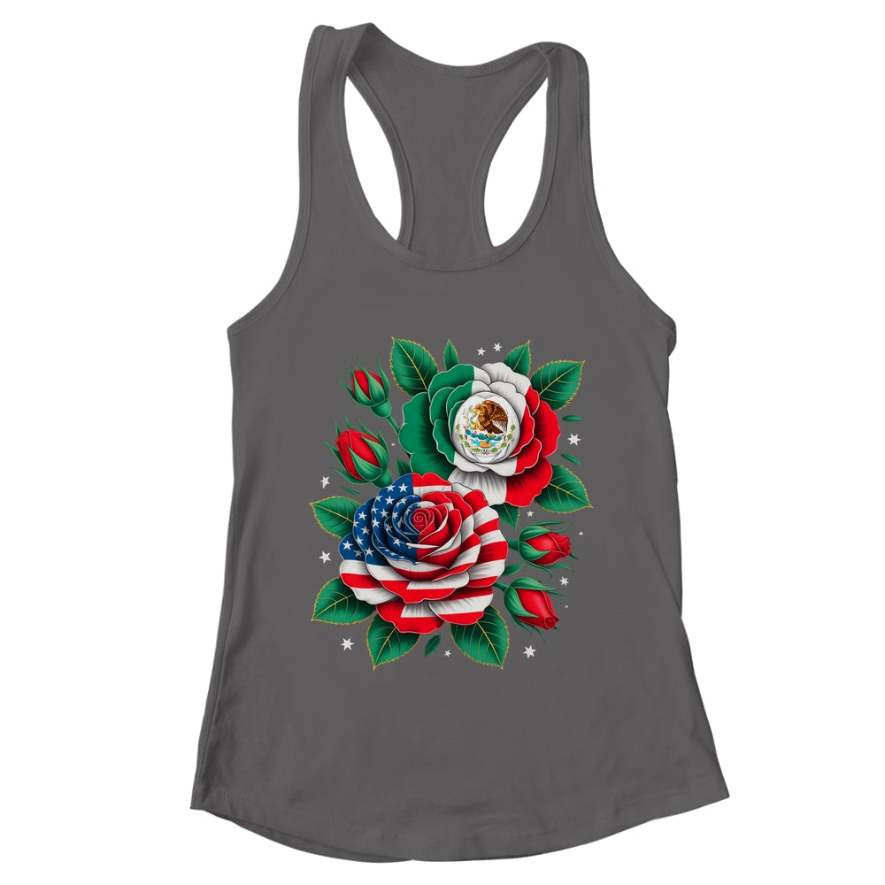 Mexico Mexican Flag USA American Flag Rose Flower Mexicana Shirt & Tank Top | teecentury