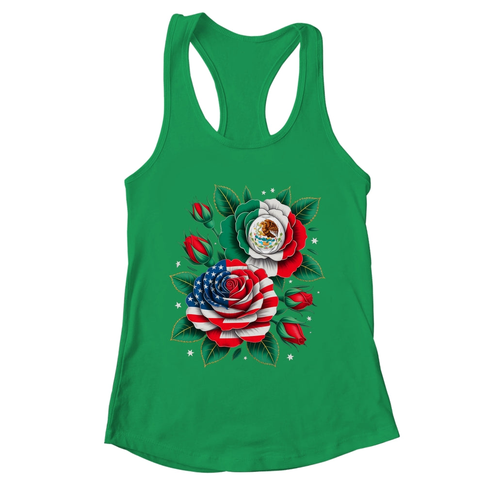 Mexico Mexican Flag USA American Flag Rose Flower Mexicana Shirt & Tank Top | teecentury