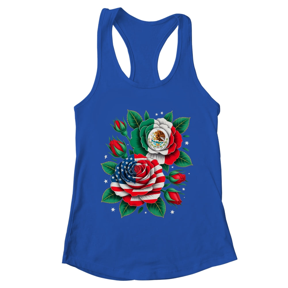 Mexico Mexican Flag USA American Flag Rose Flower Mexicana Shirt & Tank Top | teecentury