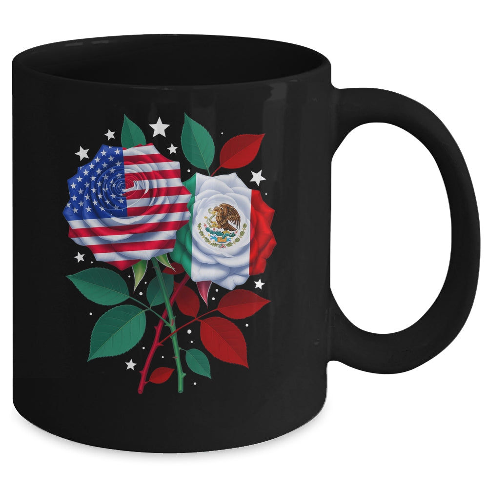 Mexico USA Flag Mexican Flag American Rose Flower Mug | teecentury