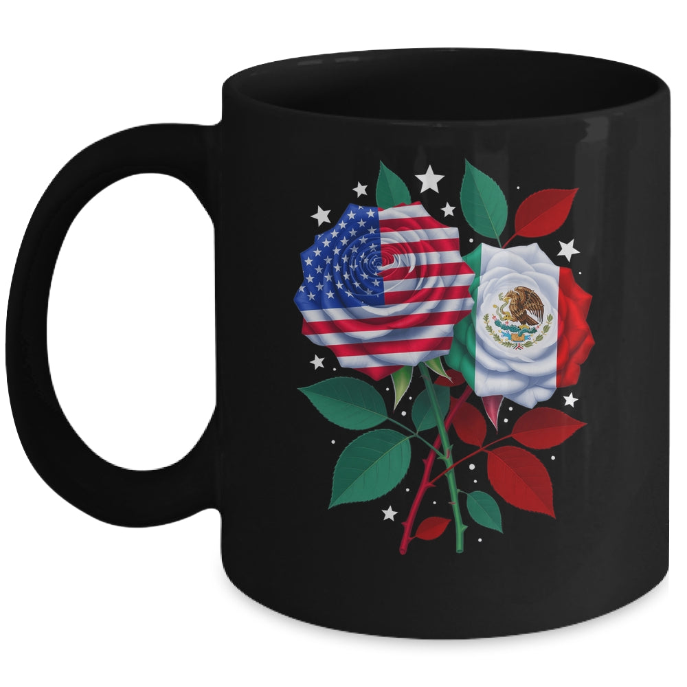 Mexico USA Flag Mexican Flag American Rose Flower Mug | teecentury