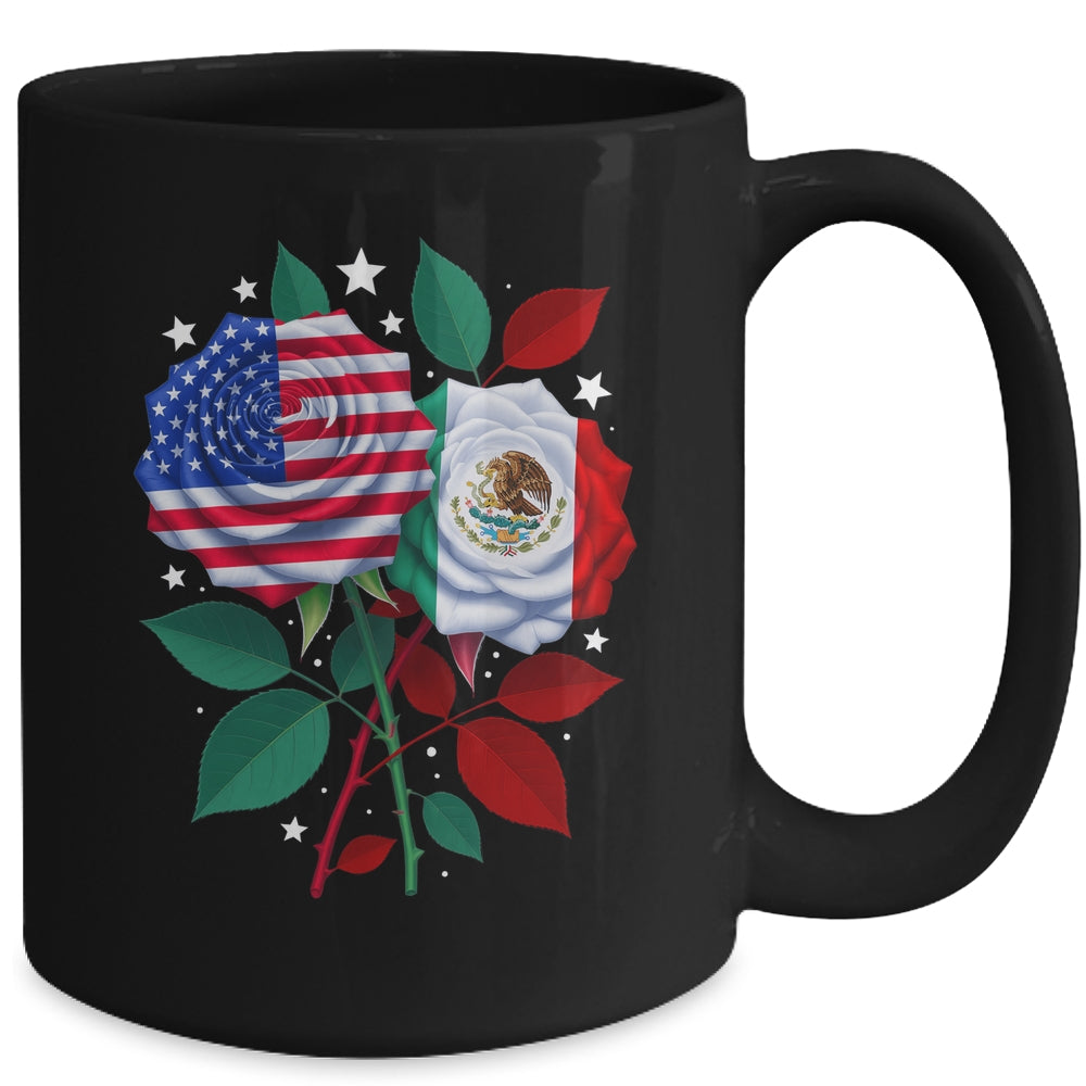 Mexico USA Flag Mexican Flag American Rose Flower Mug | teecentury