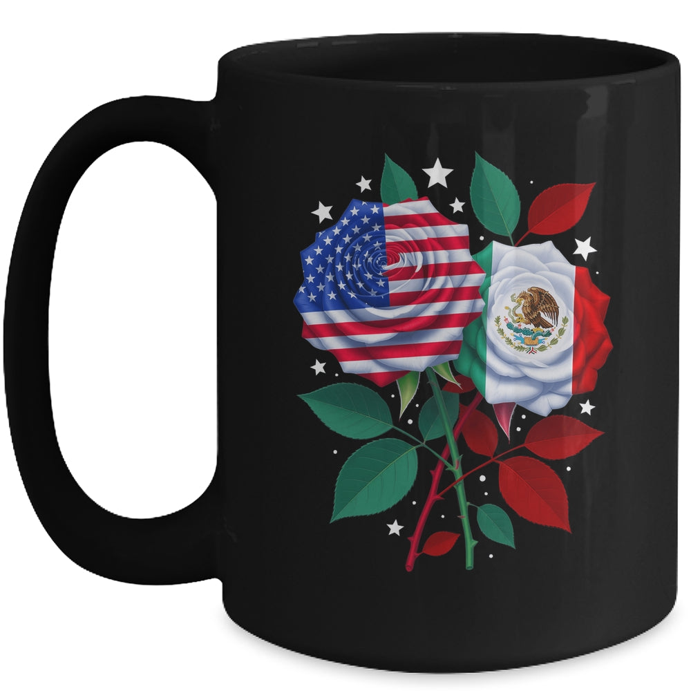 Mexico USA Flag Mexican Flag American Rose Flower Mug | teecentury