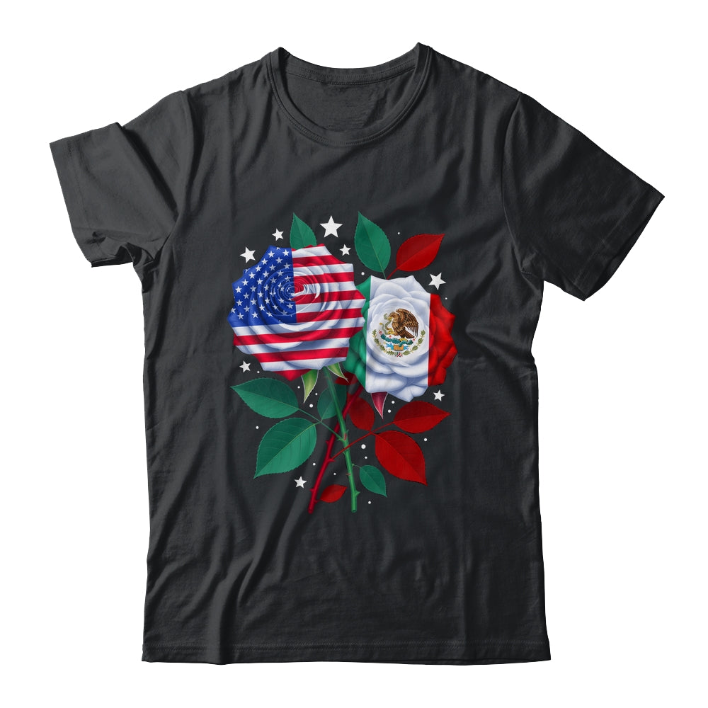 Mexico USA Flag Mexican Flag American Rose Flower Shirt & Hoodie | teecentury
