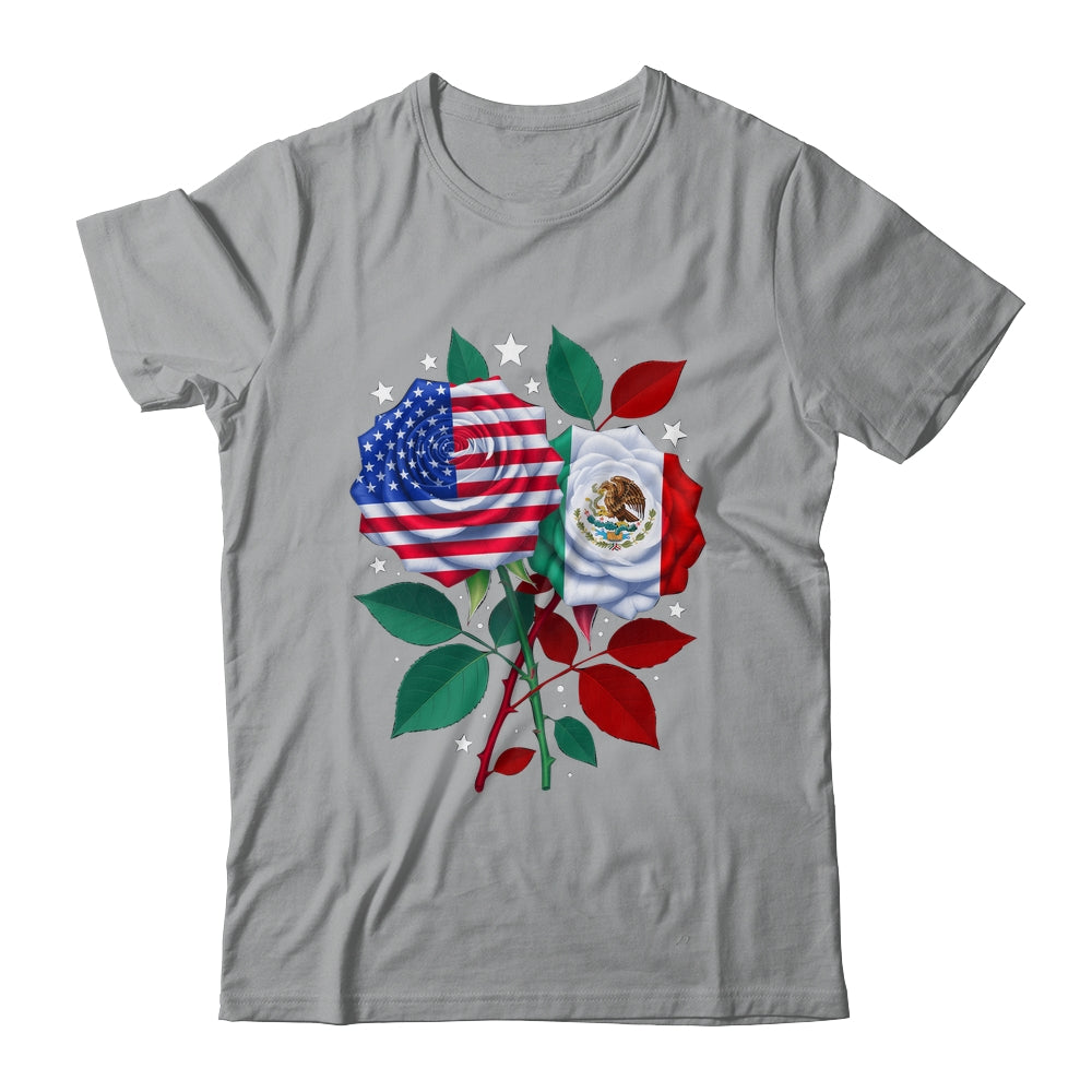 Mexico USA Flag Mexican Flag American Rose Flower Shirt & Hoodie | teecentury