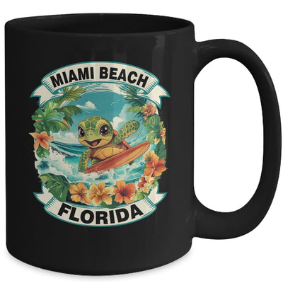 Miami Beach Florida Cute Sea Turtle Surfing Summer Vacation Mug | teecentury