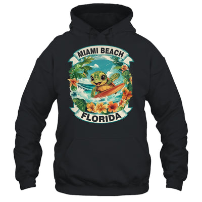 Miami Beach Florida Cute Sea Turtle Surfing Summer Vacation Shirt & Tank Top | teecentury