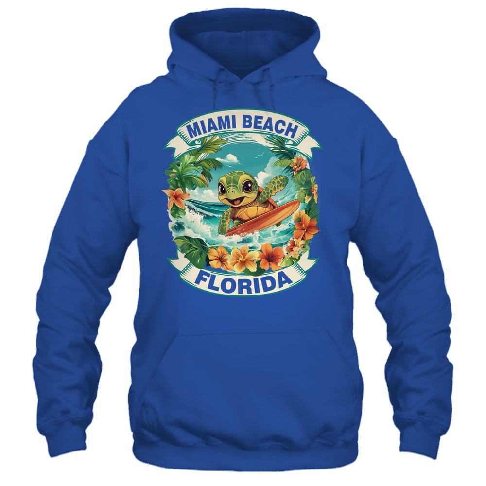 Miami Beach Florida Cute Sea Turtle Surfing Summer Vacation Shirt & Tank Top | teecentury