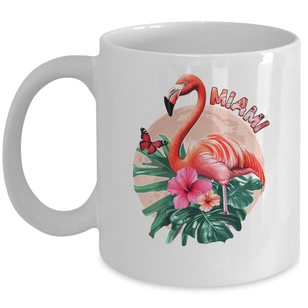 Miami Beach Florida Flamingo Sunset Flowers Miami Souvenir Mug | teecentury