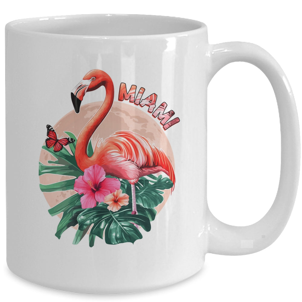 Miami Beach Florida Flamingo Sunset Flowers Miami Souvenir Mug | teecentury
