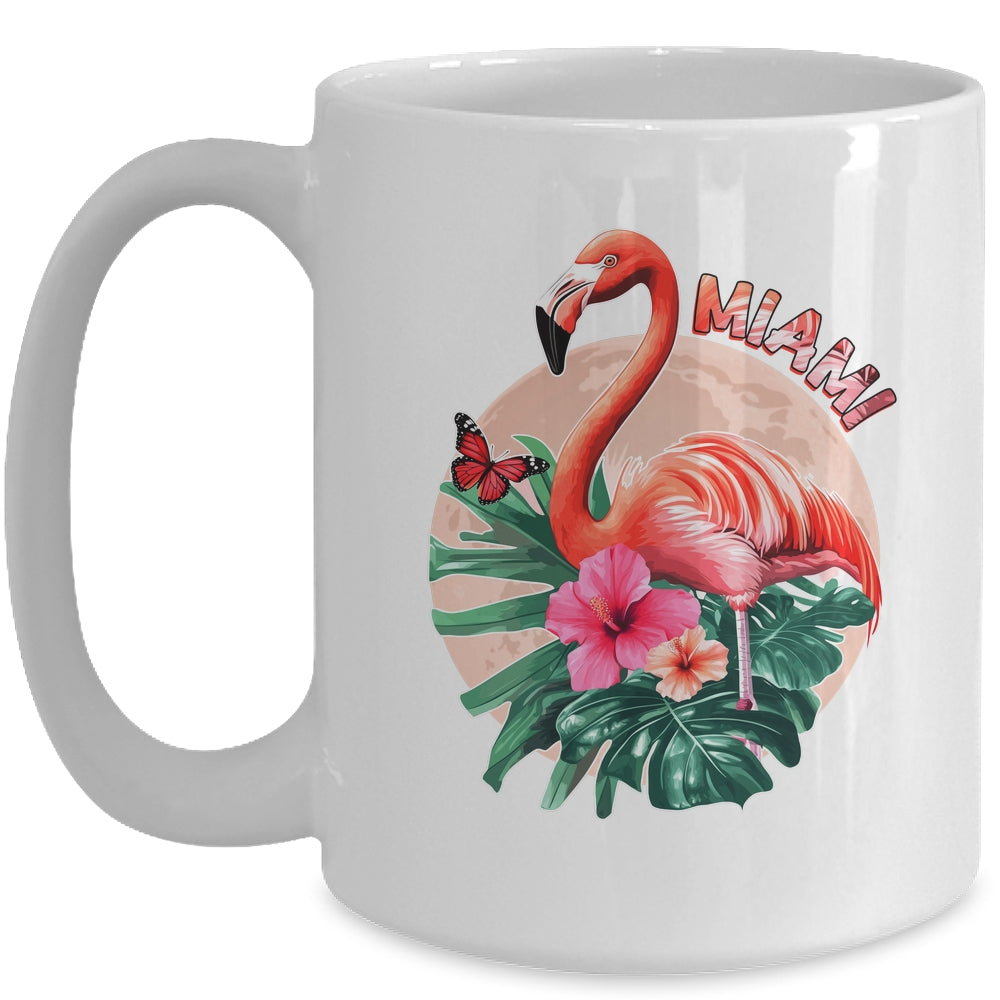 Miami Beach Florida Flamingo Sunset Flowers Miami Souvenir Mug | teecentury