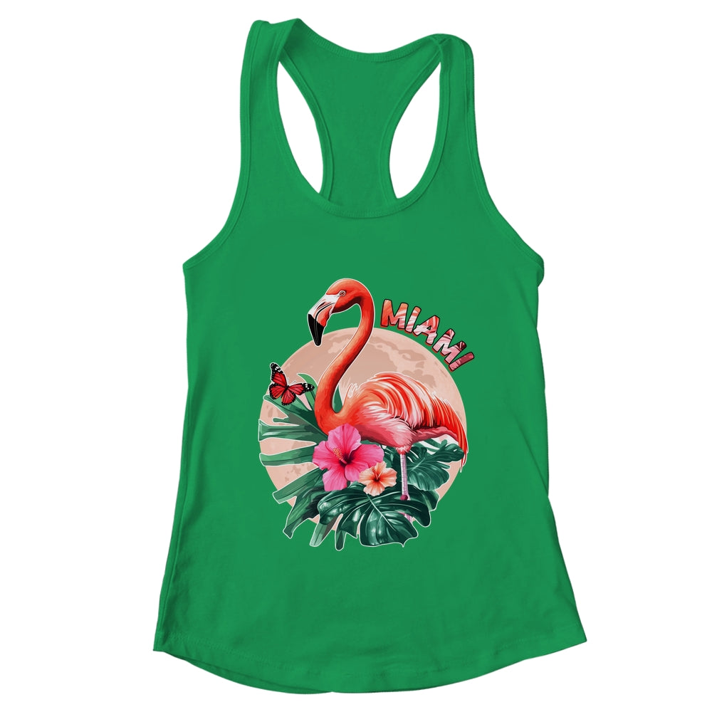 Miami Beach Florida Flamingo Sunset Flowers Miami Souvenir Shirt & Tank Top | teecentury
