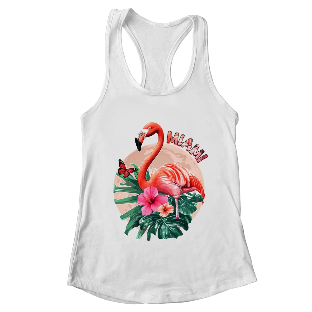 Miami Beach Florida Flamingo Sunset Flowers Miami Souvenir Shirt & Tank Top | teecentury