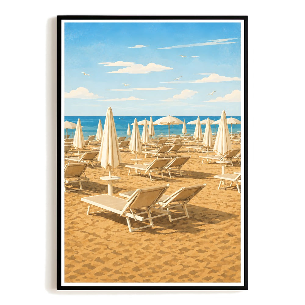 Minimalist Beach Umbrellas Wall Art Poster Coastal Ocean Landscape Print Painting Picture For Home Living Room Bedroom Office Decor Unframed | teecentury
