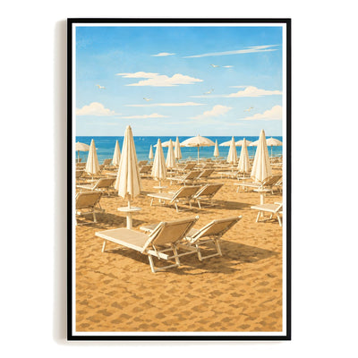Minimalist Beach Umbrellas Wall Art Poster Coastal Ocean Landscape Print Painting Picture For Home Living Room Bedroom Office Decor Unframed | teecentury