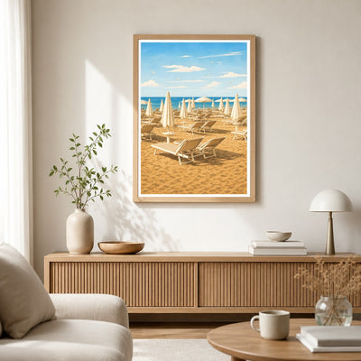 Minimalist Beach Umbrellas Wall Art Poster Coastal Ocean Landscape Print Painting Picture For Home Living Room Bedroom Office Decor Unframed | teecentury
