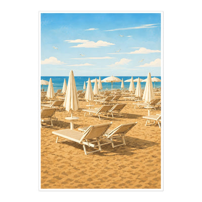 Minimalist Beach Umbrellas Wall Art Poster Coastal Ocean Landscape Print Painting Picture For Home Living Room Bedroom Office Decor Unframed | teecentury