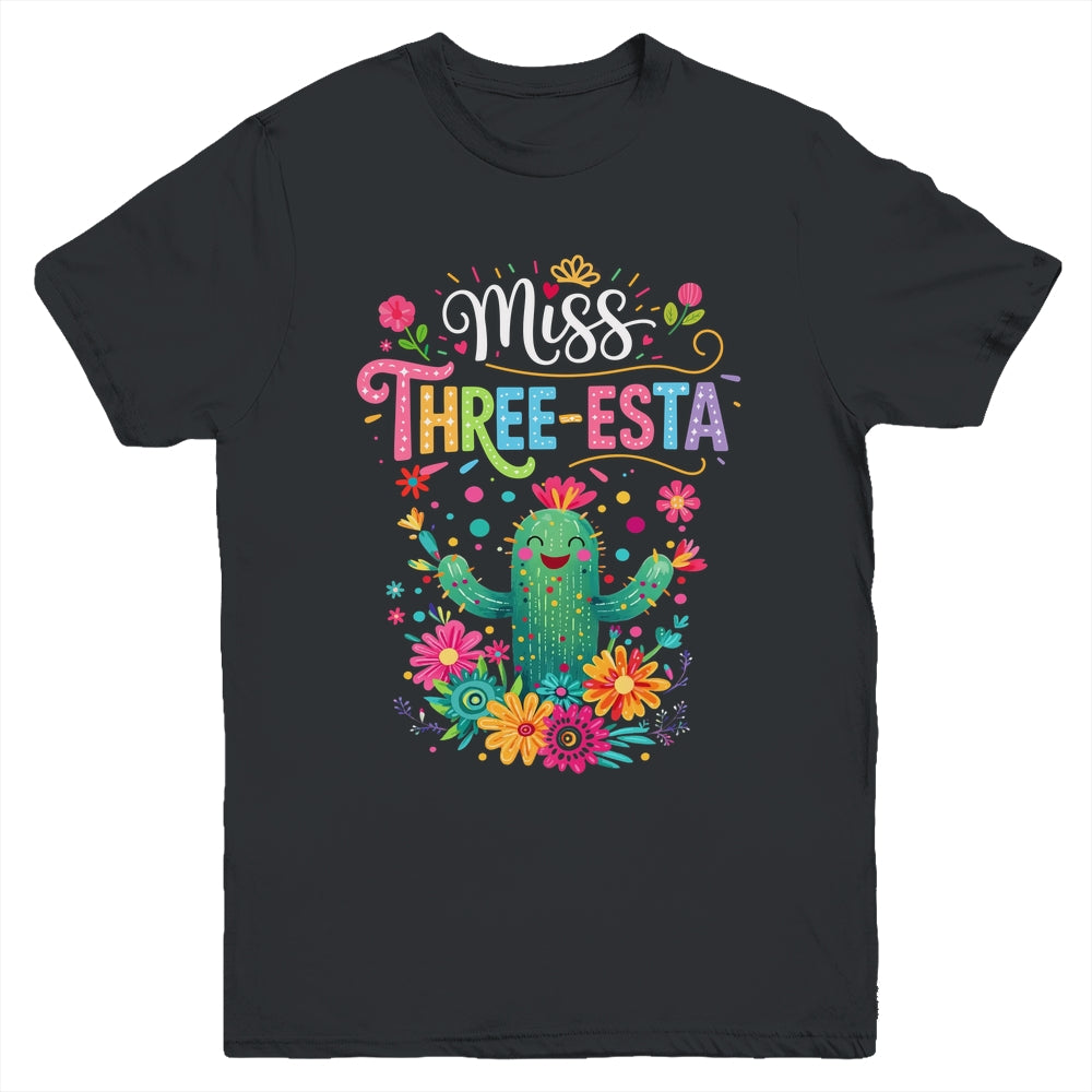 Miss Three-Esta Fiesta Cactus 3rd Birthday Party Outfit Youth Shirt | teecentury