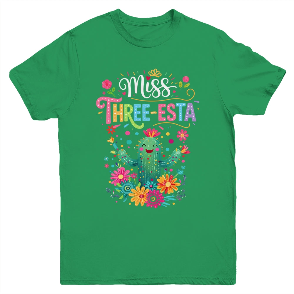 Miss Three-Esta Fiesta Cactus 3rd Birthday Party Outfit Youth Shirt | teecentury
