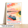 Mississippi Print Travel Poster Boating River Sunset Magnolia State Souvenir Wall Art Landscape Painting Ideal Gift For Home Living Room Office Bedroom Decor Unframed | teecentury