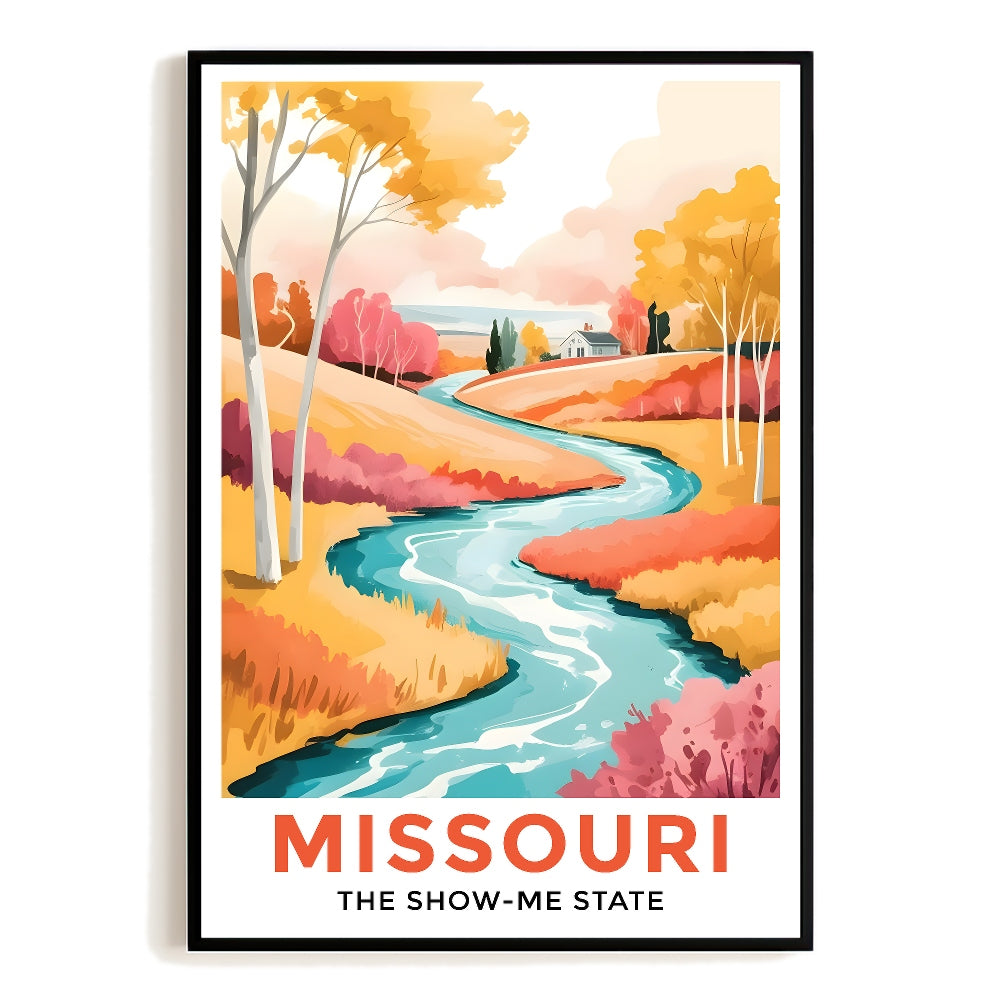 Missouri Print Travel Poster Scenic Fall Colors Show Me State Souvenir Wall Art Landscape Painting Picture Ideal Gift For Home Living Room Office Bedroom Decor Unframed | teecentury