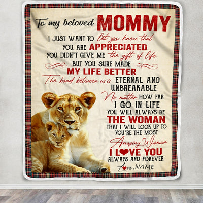 Personalized To My Mom Blanket From Daughter Son Lion You're The Most Amazing Woman I Love You Mom Mothers Day Birthday Christmas Customized Fleece Blanket Blanket | Teecentury.com