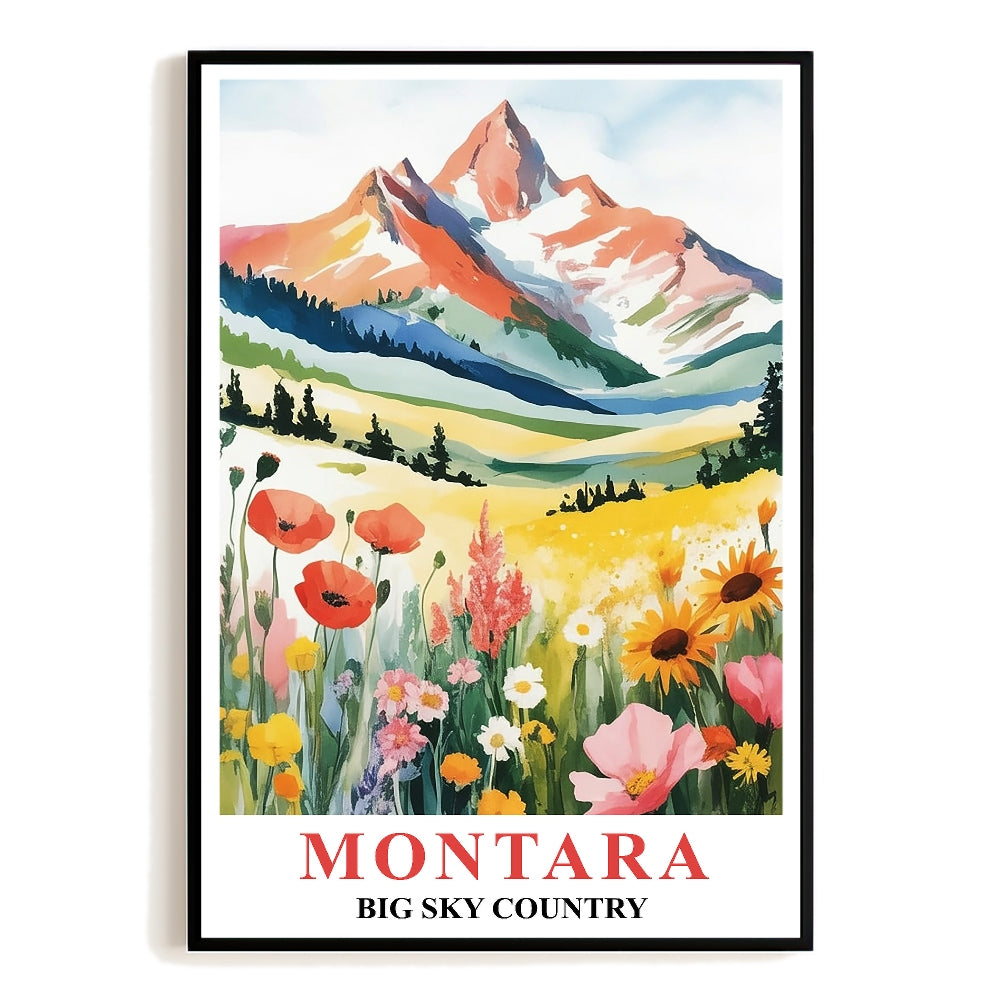 Montana Print Travel Poster Nature Big Sky Mountains Souvenir Wall Art Landscape Painting Picture For Home Room Living Room Office Bedroom Decor Unframed | teecentury