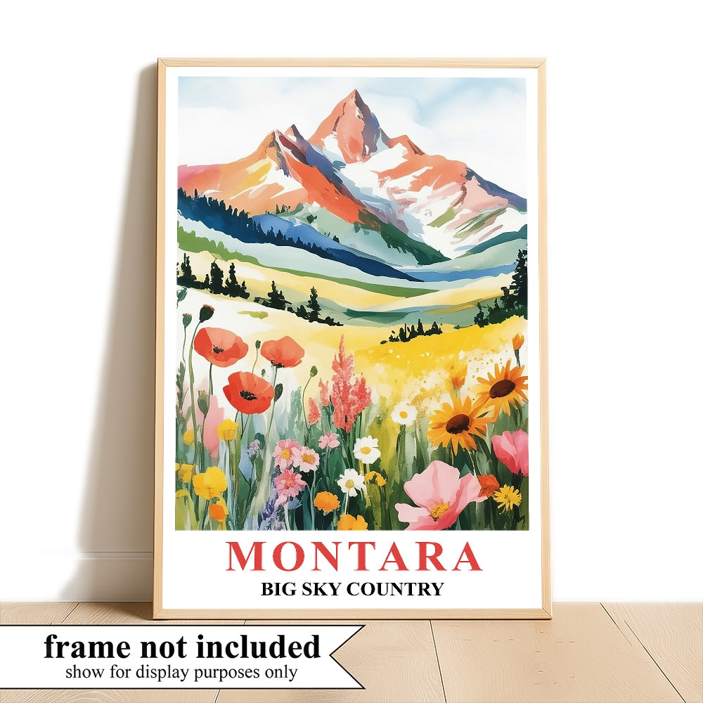 Montana Print Travel Poster Nature Big Sky Mountains Souvenir Wall Art Landscape Painting Picture For Home Room Living Room Office Bedroom Decor Unframed | teecentury