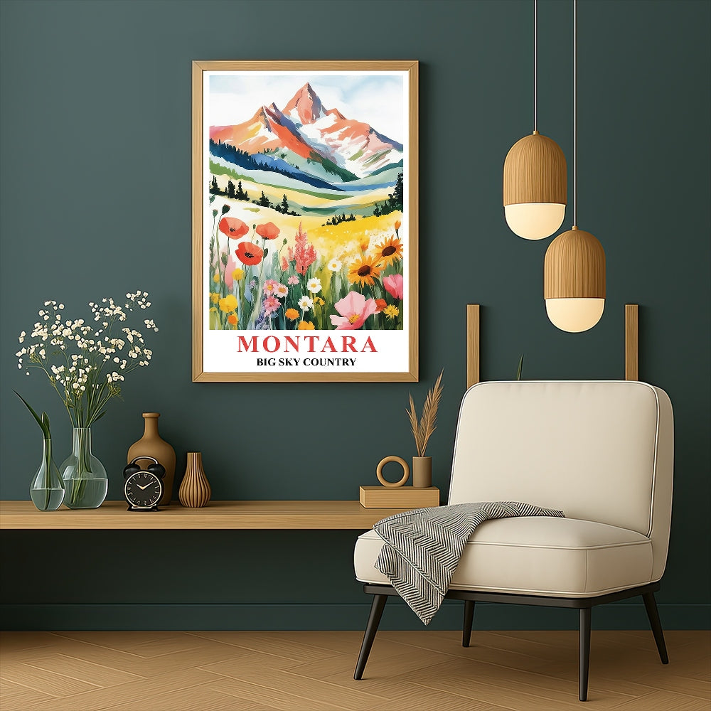 Montana Print Travel Poster Nature Big Sky Mountains Souvenir Wall Art Landscape Painting Picture For Home Room Living Room Office Bedroom Decor Unframed | teecentury