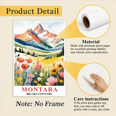 Montana Print Travel Poster Nature Big Sky Mountains Souvenir Wall Art Landscape Painting Picture For Home Room Living Room Office Bedroom Decor Unframed | teecentury
