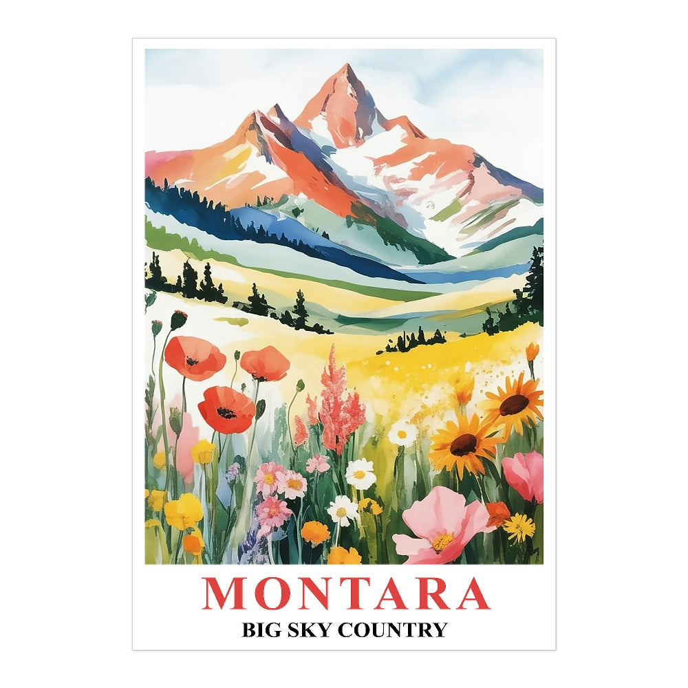 Montana Print Travel Poster Nature Big Sky Mountains Souvenir Wall Art Landscape Painting Picture For Home Room Living Room Office Bedroom Decor Unframed | teecentury
