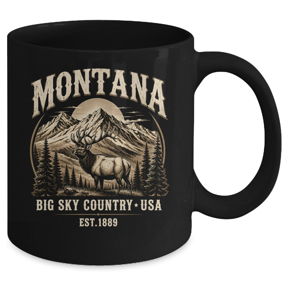 Montana Rocky Mountains Elk Big Sky Country Souvenir Vintage Mug | teecentury