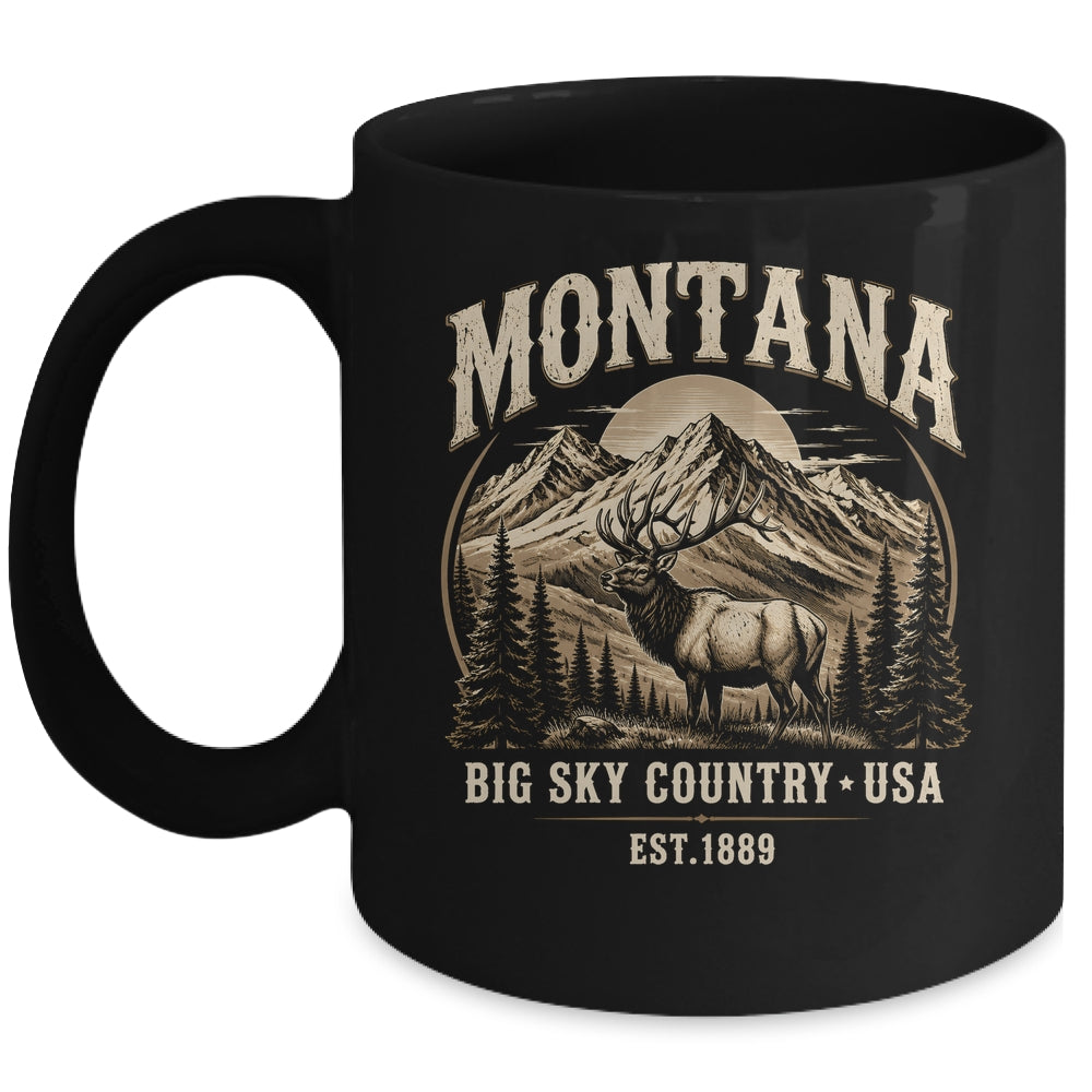Montana Rocky Mountains Elk Big Sky Country Souvenir Vintage Mug | teecentury