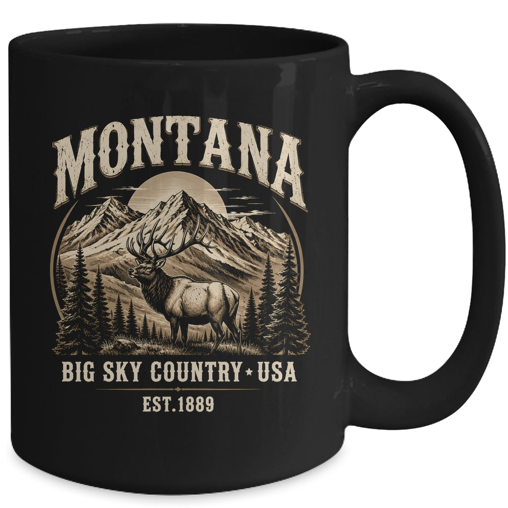 Montana Rocky Mountains Elk Big Sky Country Souvenir Vintage Mug | teecentury
