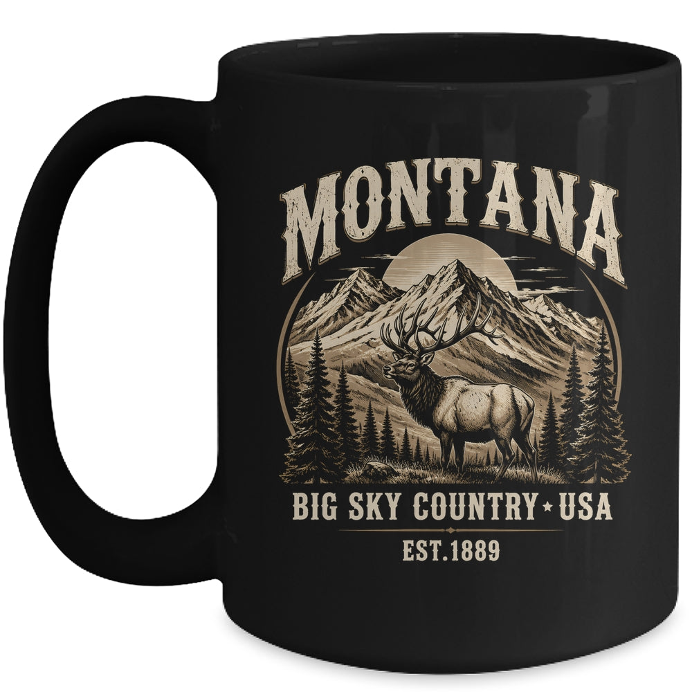 Montana Rocky Mountains Elk Big Sky Country Souvenir Vintage Mug | teecentury