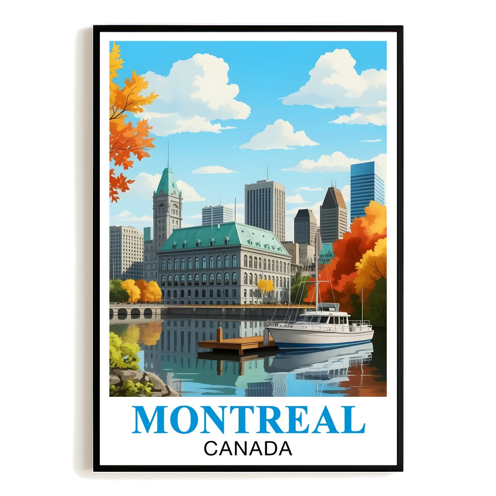 Montreal Canada Vintage Travel Poster Autumn City Skyline Souvenir Wall Art Landscape Print Painting Picture Ideal For Home Office Living Room Bedroom Decor Unframed | teecentury