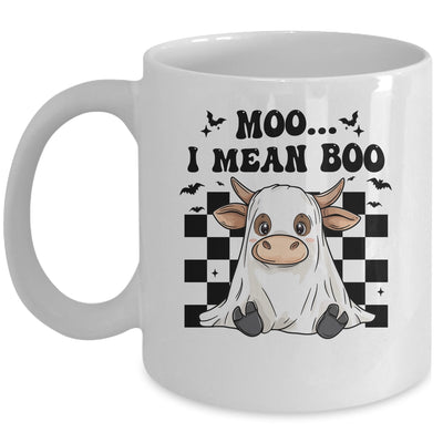 Moo I Mean Boo Spooky Highland Cow Halloween Ghost Costume Mug | teecentury