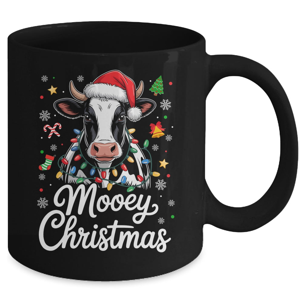 Mooey Christmas Lights Santa Hat Xmas Farm Cow Lover Mug | teecentury